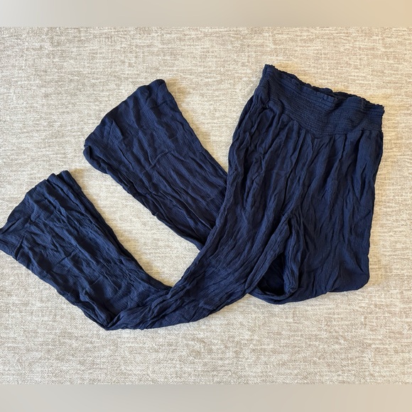AERIE BLUE FLOWING ELASTIC WAIST PALAZZO PANTS - Picture 1 of 2